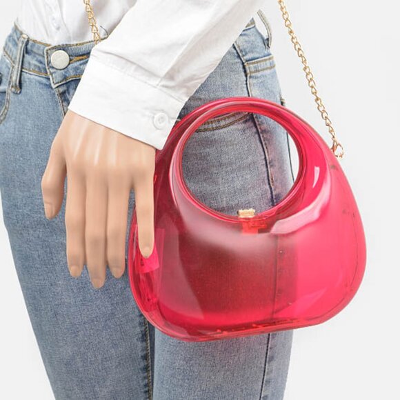 BNWT Brand New Hot Pink Molded Acrylic Top Handle Clutch Bag Crossbody Bag - Picture 5 of 6